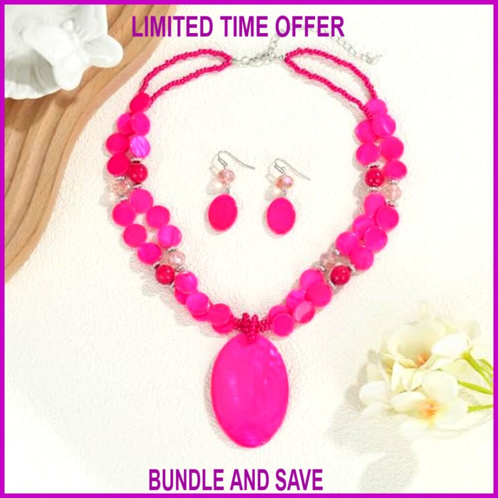 Multi-Strand Shell Bead Statement Necklace Earrin… - image 3